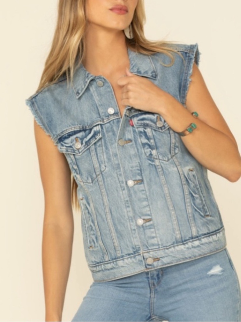 LEVI'S LEVI STRAUSS & CO Jean DENIM BLUE Vest W/ Beautiful Embroidery On Back 💐 - Picture 12 of 12